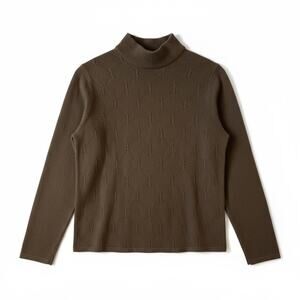 Studio Works Women’s Mock Neck Sweater Brown Medium Textured Minimalist Classic